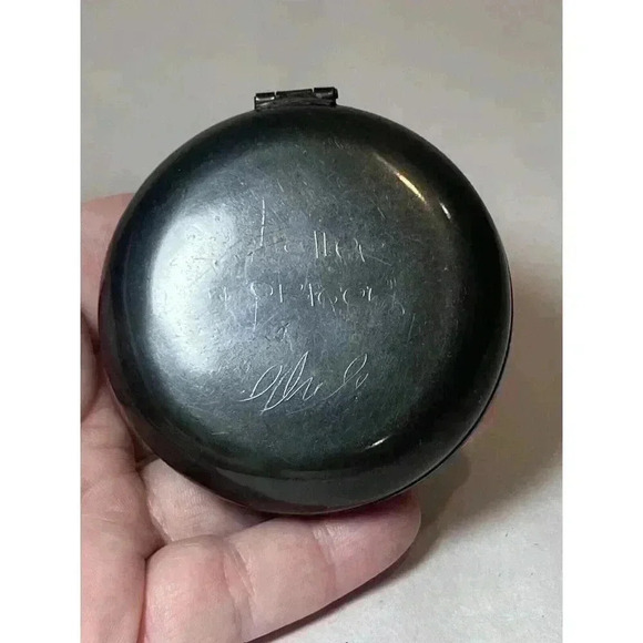 Vintage Modernist Taller Origen Chile Round Brass Swan Lapis Box Signed - Picture 5 of 7